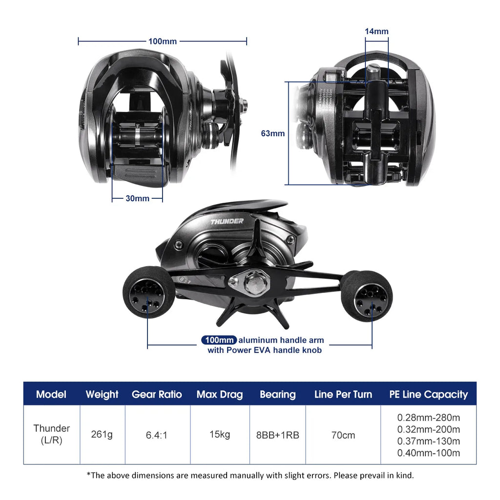 Noeby Baitcasting Reel 15KG Max Drag Magnetic Braking System 6.4:1 Gear Ratio 8+1 Ball Bearing Low Profile Predator Fishing Coil