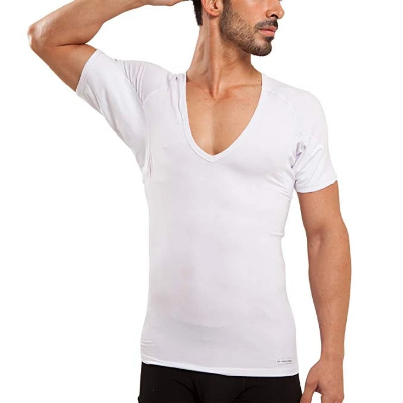 White Undershirts for Men to Control Armpit Sweat Proof Undershirts Sweatproof T Shirt Deep V Neck Mens Gift Sport Base Layer