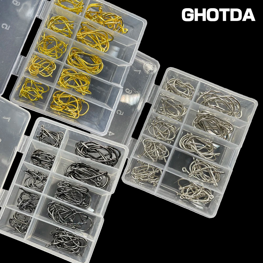 100Pcs Size 3-12# Ring Eye Fishhooks Circle Carp Eyed Fishing Hook High Carbon Steel Fishing Hooks Single Jig Fish Hook Tackle