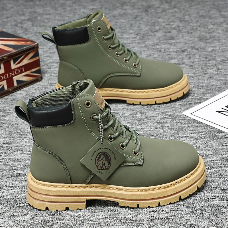 High Top Boots Men's Leather Shoes Fashion Motorcycle Ankle Boots for Men Winter Boots Man Shoes Lace-Up Botas Men Flat Sneakers