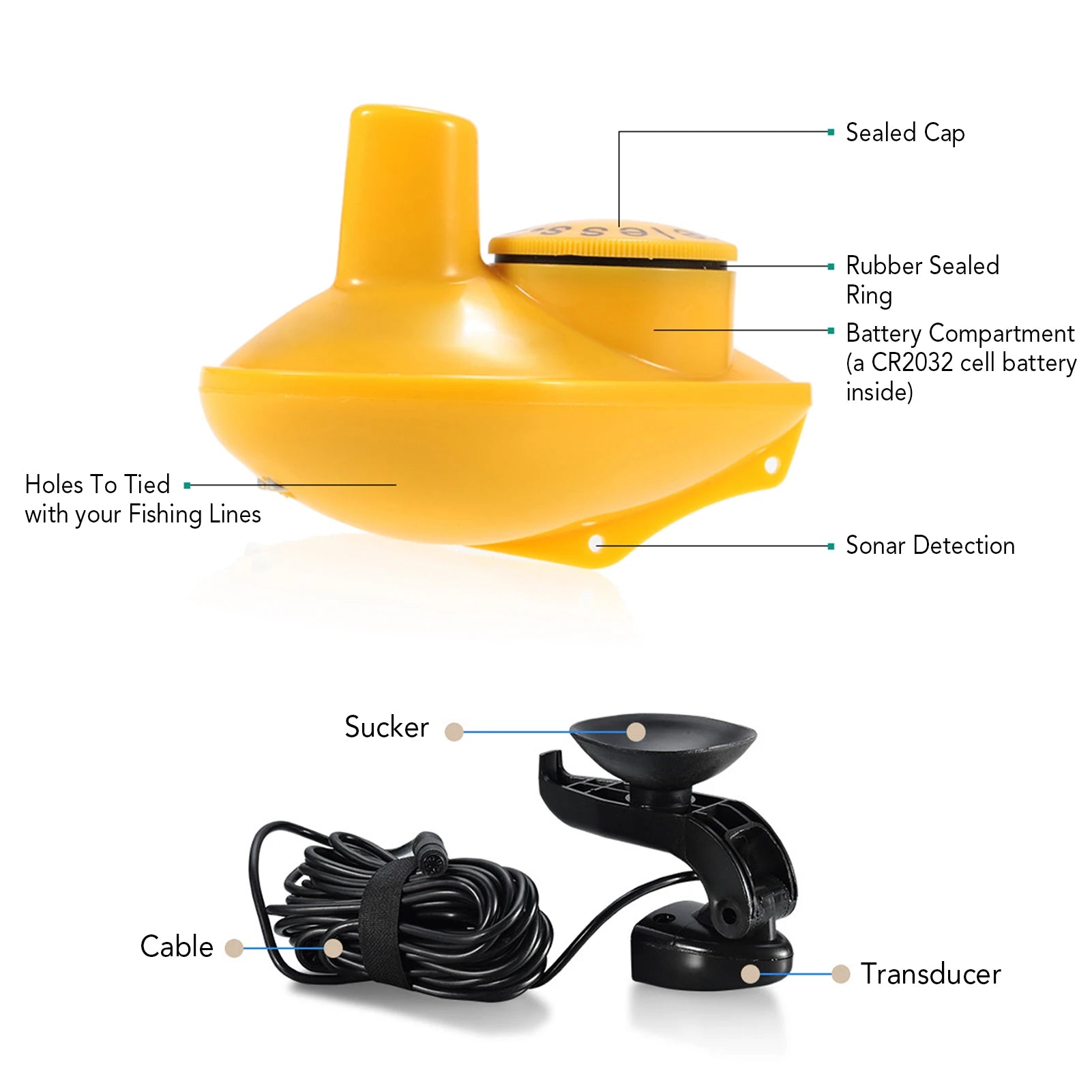 Portable Fish Finder Wireless Sonar Sensor Fishing Depth Finder Locator Fishfinder with Wired Transducer for Boat Kayak Fishing
