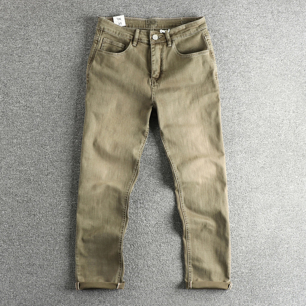 2025 Spring And Summer New American Retro High-elasticity Slub Cotton Men's Washed Straight Jeans Fashion Loose Casual Pants