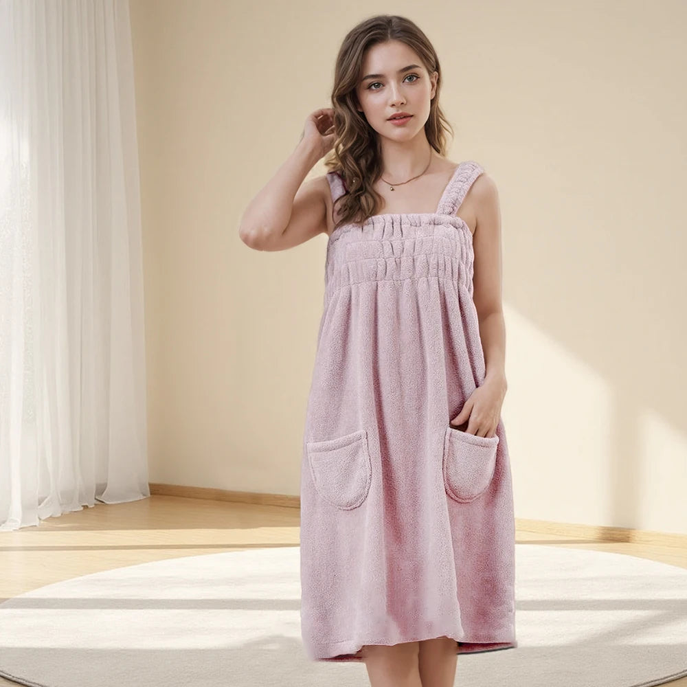 Women Wearable Bath Towel Wearable Towels Coral Fleece Women's Bath Skirt Absorbent Bath Skirt Shower Sauna Wear Towel