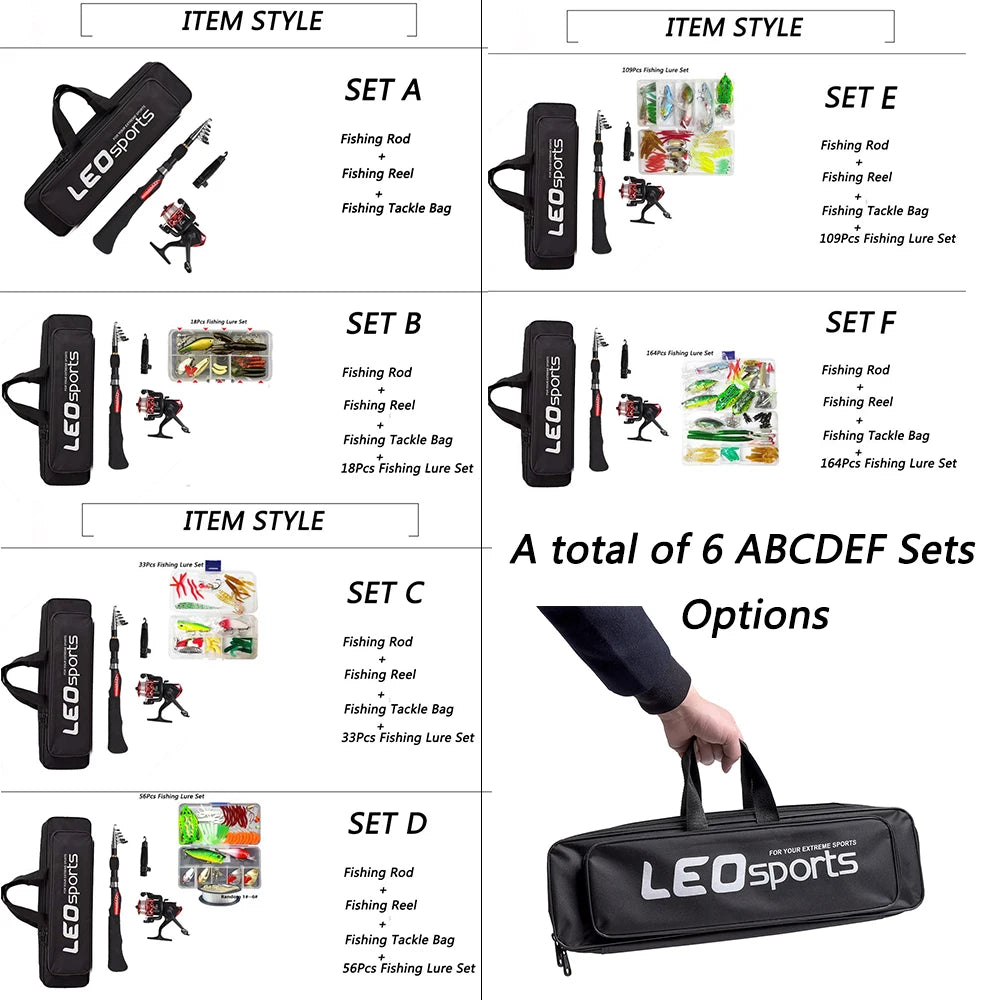 Fishing Rod Full Kits 1.6M Telescopic Sea and Spinning Reel Baits Lure Tackle Travel Fishing Gear Accessories Bag 6 Optional Set