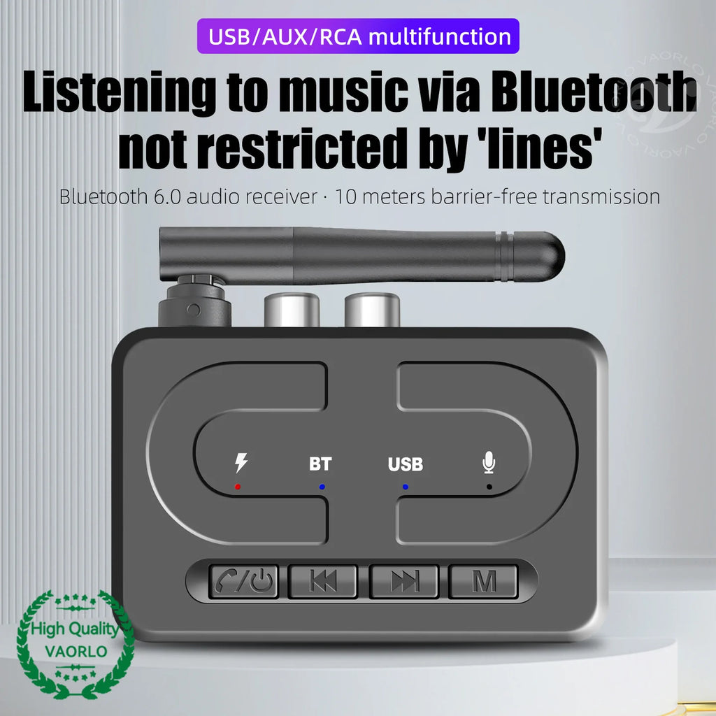 NEW USB Bluetooth 6.0 Audio Receiver Adapter Wireless Stereo Music 3.5mm AUX R/L RCA With Mic Support U-Disk For Car Speaker Amp