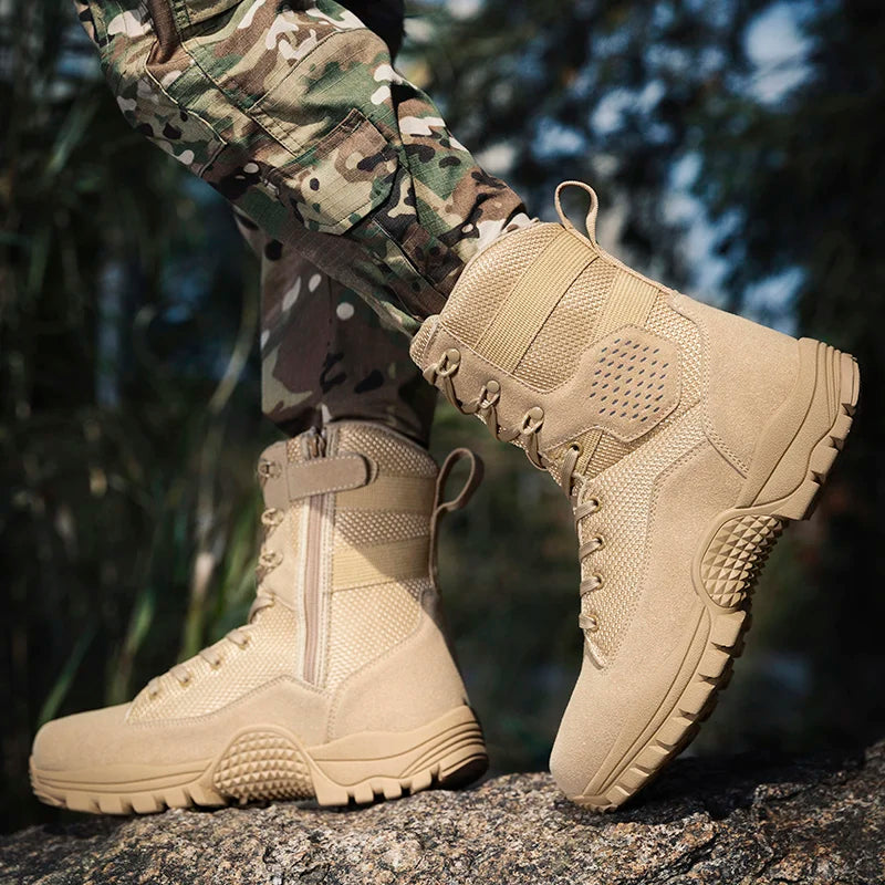 Men's Hiking Shoes High Top Tactical Boots Waterproof Outdoor Field Training Boots Anti Slip Fishing Hunting Sneakers for Men