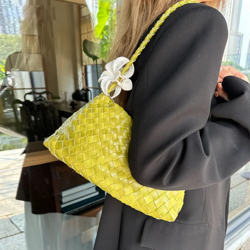 PU Hand-Woven women's Bag, Vegetable Basket Sailboat Bucket bag, Casual Vacation Handbag Shoulder Bag