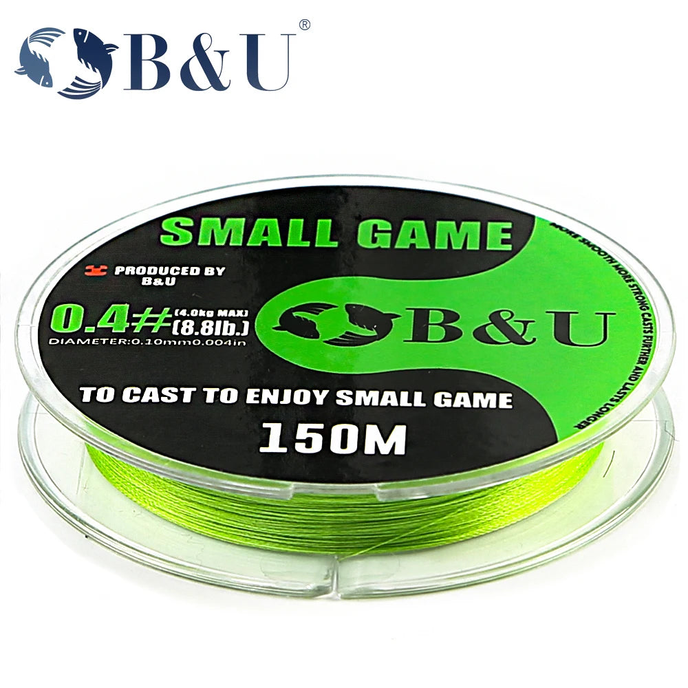 B&U 150m Micro Fishing Lines Saltwater Long Casting Fishing 4 Strands Braided PE Japan Monofilament Fishing Line Set Leader Line