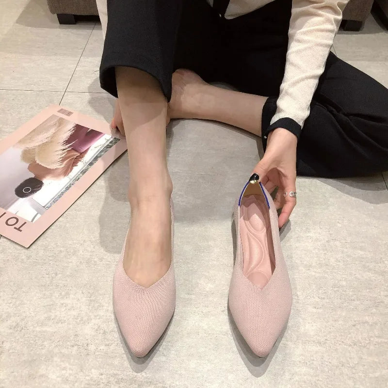 Women's Shoes Breathable Flat Shoes Fashion Soft Sole Knitted Shoes Elastic Comfortable Loafers Pointed Toe Slip on Casual Shoe