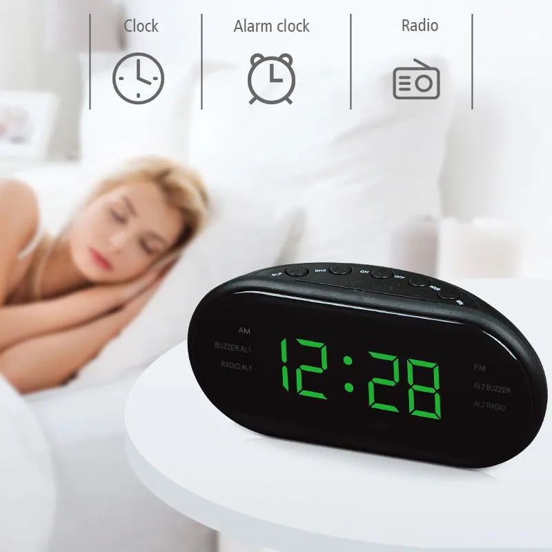 LED Alarm Clock Radio Digital AM/FM Radio Red With EU Plug Large LED Display Digital Radio Alarm Clock For Bedroom Bedside Desk