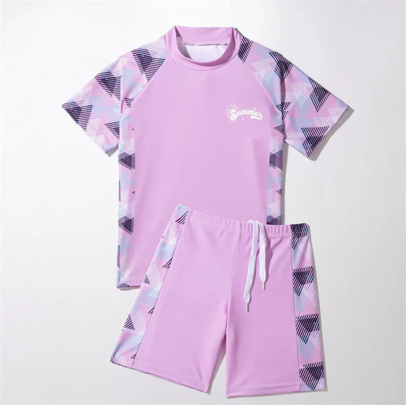 Boys Girls Swimsuit Sets Kids Short Sleeve T-Shirt Shorts Swimwear 2Pcs Children's Split Surfing Quick Drying Swimming Clothes