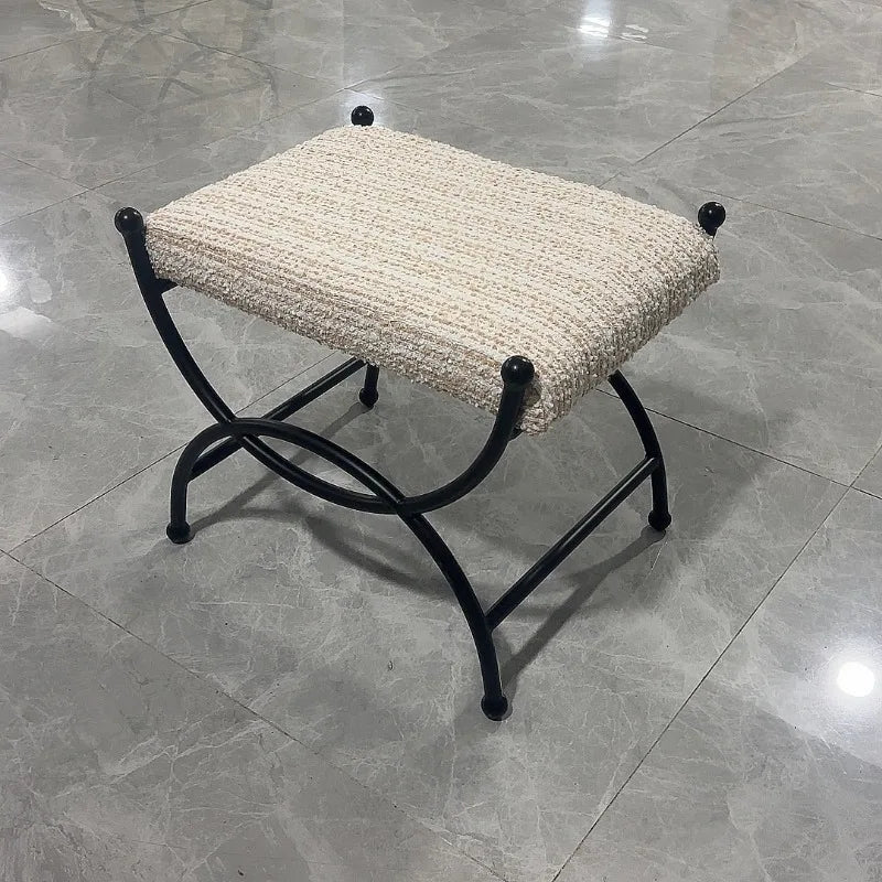 Retro Entryway Stool Metal Upholstered Ottoman Small Sofa Bench Living Room Vintage Shoe Bench Elegant Vanity Stool Customized