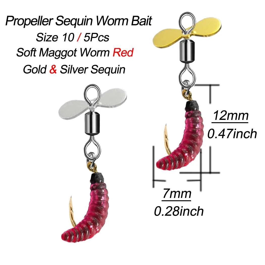 5Pcs/Box Propeller Worm Fishing Lure Spinner Spinning Bait Rotating Blade Sequin Bionic Fish Lure