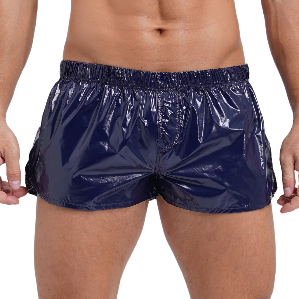 Swimwear for Mens Glossy Swimming Trunks Low Rise Shorts Male Beach Shorts Swimsuit Beachwear Swim Pool Party Nightclub Costume
