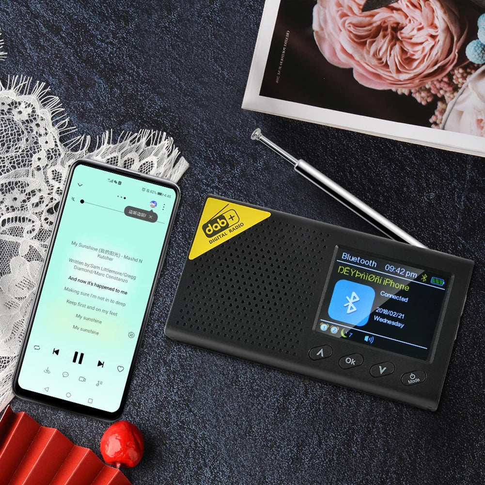 2.4 inch Digital Radio Bluetooth 5.0 Portable Stereo Receiver DAB FM Broadcast Player Wireless Audio Device for Home and Office