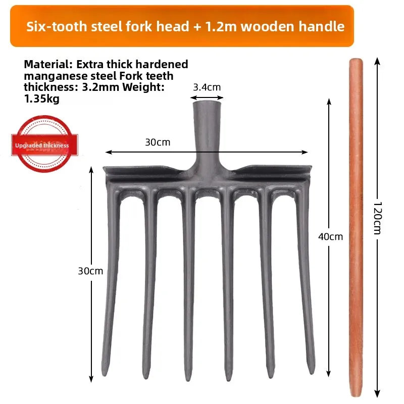 Soil Tilling Fork Farming Tool Four-Tooth Five-Digging Spade for Potato And Sweet Potato Garden Hand Tool Heavy Du Steel