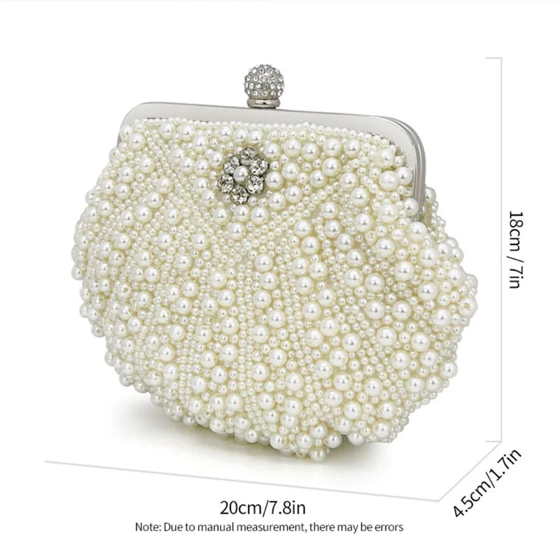 White Pearls Handbags for Woman 2026 New Luxury Top-handle Beading Evening Bags Wedding Party Clutch Purse Bolsas De Mujer