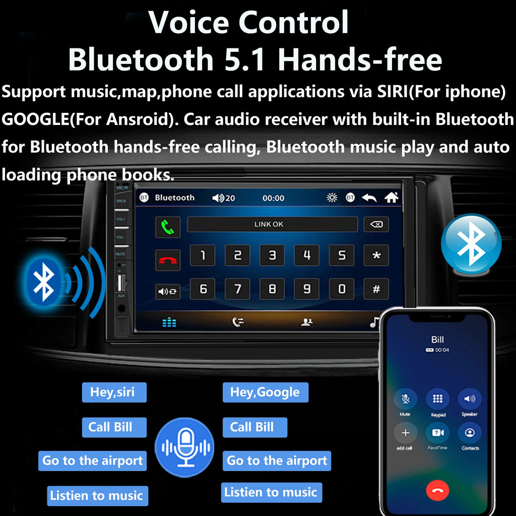 7 Inch Car Radio Stereo 2 Din Touchscreen Car Video Player with Dash Cam and Backup Camera Bluetooth Navigation USB FM AUX Input