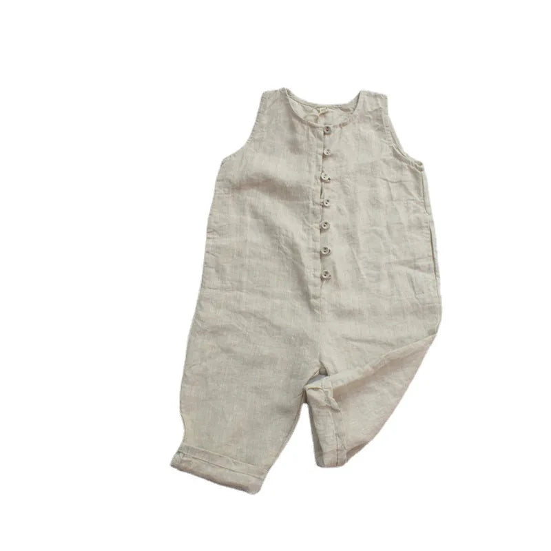 Children Clothing Kids Jumpsuit Linen Overalls Loose Sleeveless Rompers Solid Color Casual Simple Kids Clothes