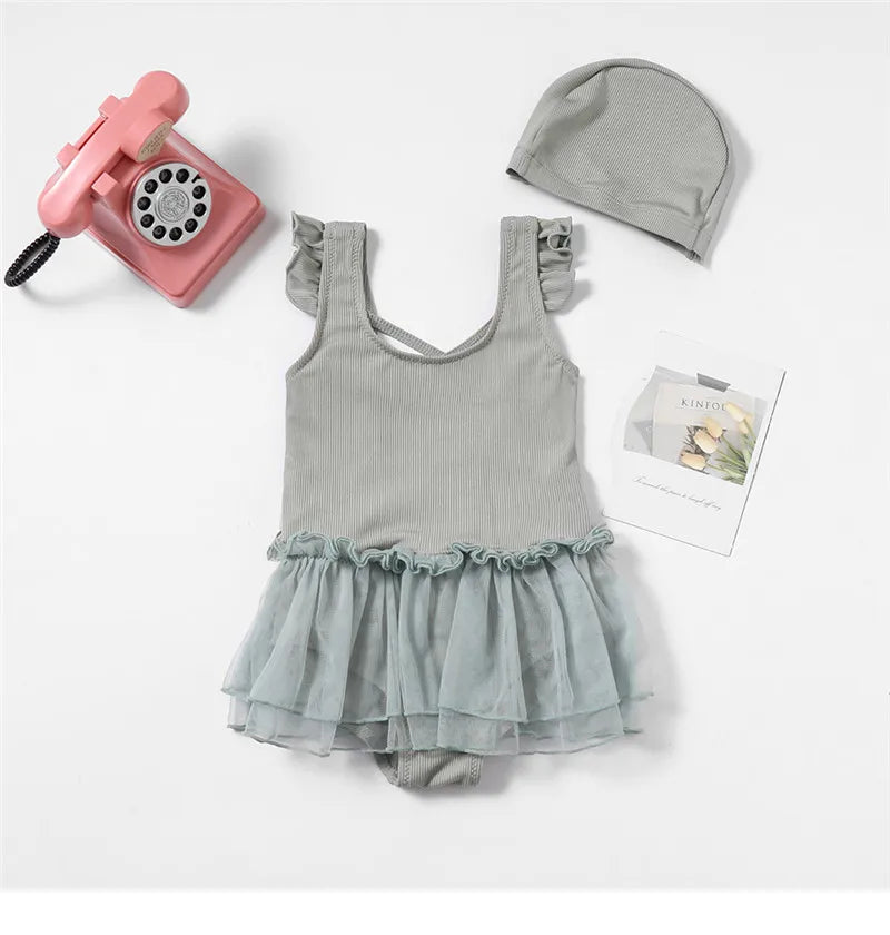 2026 Girls Kids Swimsuit with Cap Swimwear One Pieces Beach Bathing Suit Kids Girl Bikinis Bodysuit Summer