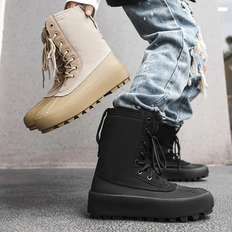 Men Outdoor High-top Boots Tactical Military Boots Thick-soled Shoes Lightweight Wear-resistant Hiking Shoes Men Motocycle Boots