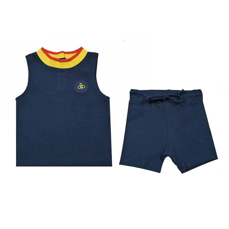 Kids family clothing set stripes collar dress boy shirt baby top & shorts set teen top & long skirt set bee logo