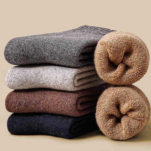 2025 New Winter Warm Women Socks Wool Male Men Socks Super Thicker Solid Socks Merino Wool Socks Against Cold Snow Terry Socks