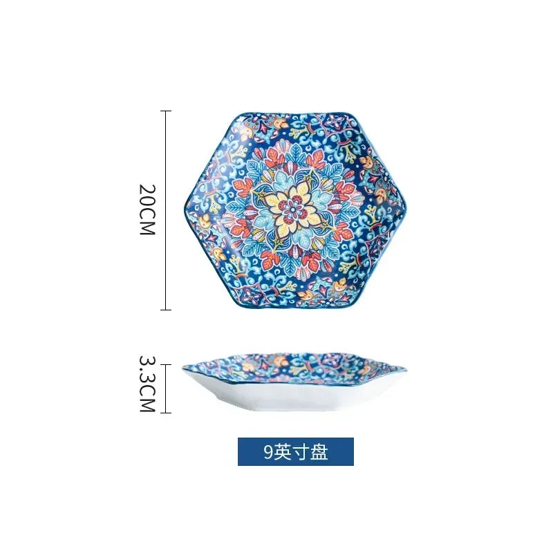 Bohemia Ceramic Rice Bowl Serving Plate Creative Ceramic Cutlery Soup Noodle Bowl Household Handle Bowl Sauce Dish