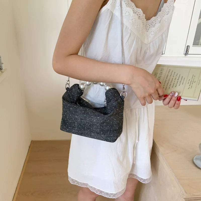Women's Handbags Korean Pearl Denim Simple Fashionable Sweet Gentle Versatile New Handbags Luxury Brand Crossbody Bags For Girl
