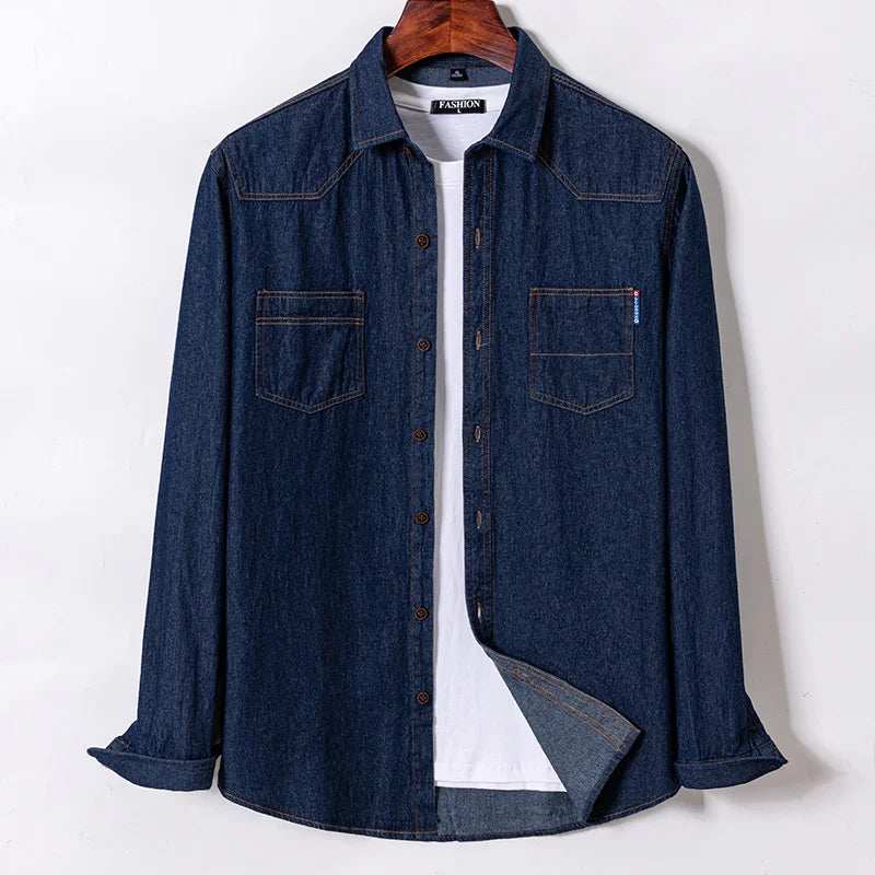 New Jeans Shirts Men Cotton Long Sleeve Button Front Pocket Casual Street Wear Slim Fit Denim Dress Spring Autumn Youth Clothing