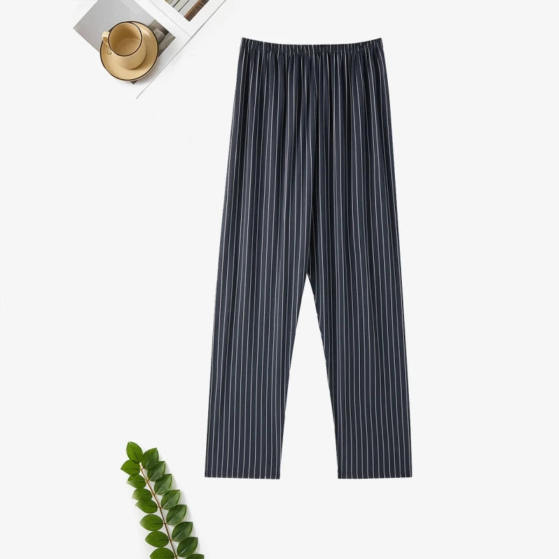 Good-Looking Men's Pajama Pants for Spring, Autumn, and Summer, Thin Long Pants, Plus Size, Loose Plaid Home Pants for Middle-Aged Dads