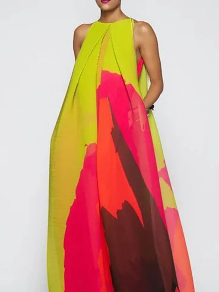 UOOZEE Women's Fashion Multi-Colored Printed Evening Maxi Dresses 2025 New Summer Sleeveless Loose O-neck A-line Casual Dress