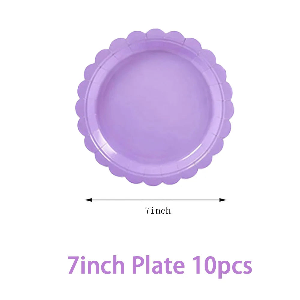 Solid color party supplies tableware paper plates cups napkins tablecloths suitable for birthday party guests banquet baby showe