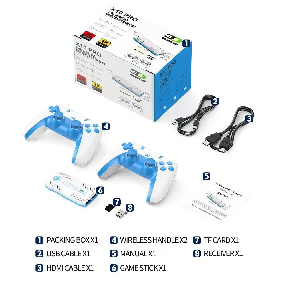 New TV Game Console 128G Built In 50000 Retro Games 50 Emulators Videojuegos Consola Dual Wireless Gamepad X10 Pro Game Stick 4K