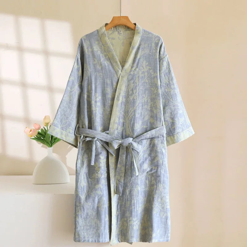 2026 New Women's Spring/Summer Sleeping Robe 100% Cotton Gauze Color woven Jacquard Bathrobe Quick drying Robe Sleepwear
