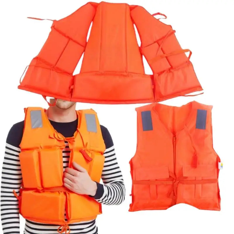 Emergency Flotation Vest for Adults, Easy On/Off Zipper Life Jacket with Pockets, Essential for Boating, Floods or Storms