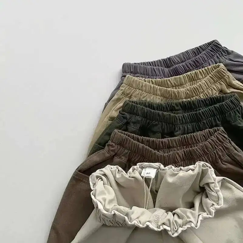 Spring Summer Children Shorts 1-8Y Boys Girls Cotton Pockets Solid Short Pants Trousers Korean Toddler Wear Bottoms Kids Clothes