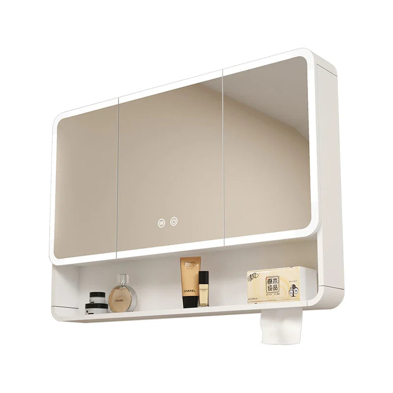 Bathroom Mirror Smart Storage Cabinet LED Light Wall Mounted Rounded Corner Anti Fog Furniture Vanity Mirror Medicine Cabinet