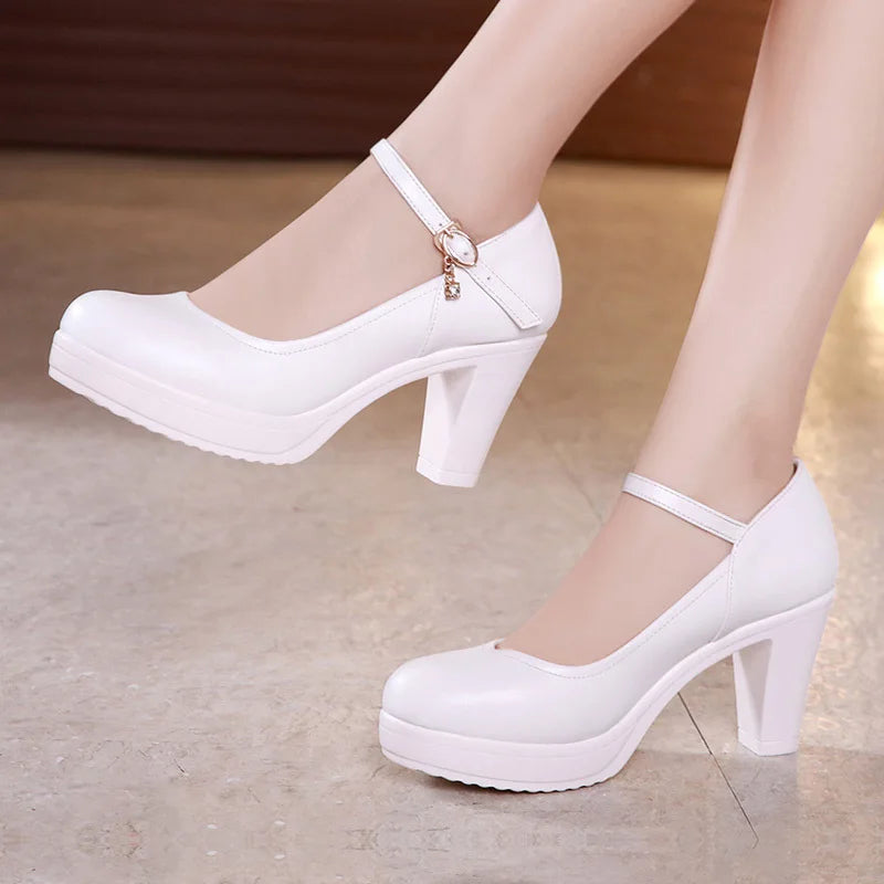 2025 Girls' Shoes New Women High Heels Ladies Work Shoes Wedding Party Shoes Platform Pumps Women Genuine Leather