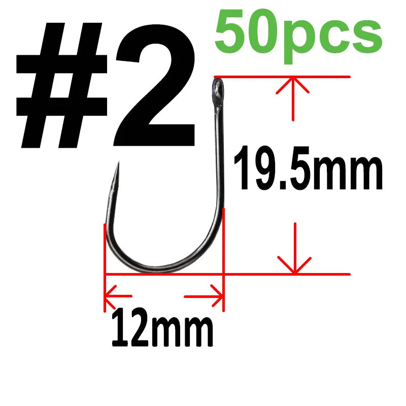 50 pcs Non-barb barbless Circle Carp Fishing Hooks with Hole Size 2 4 6 8 10 12 fishhook Single Hook