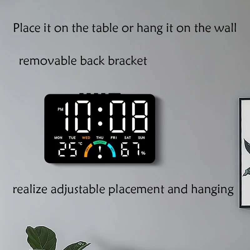 A multifunctional electronic clock with a borderless design, featuring brightness adjustment and automatic sensing functions, ca