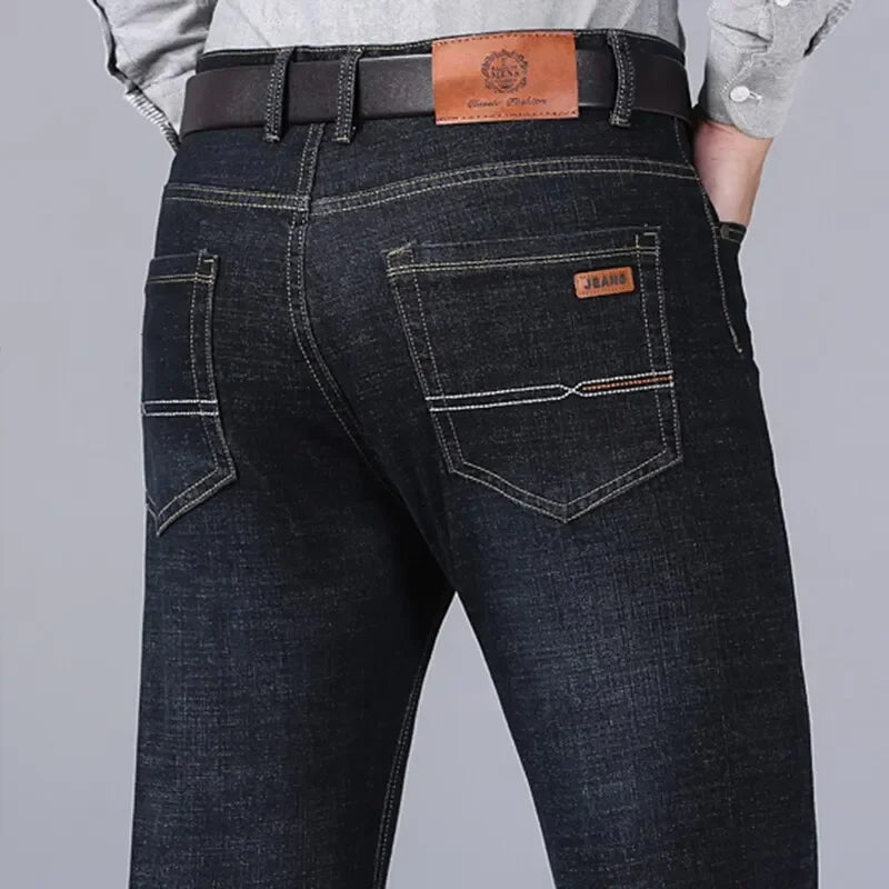 Men Fashion Straight Jeans Mens 2025 New Stretch Slim Fit Pants Comfortable Soft Business Denim Trousers Male Brand Clothing