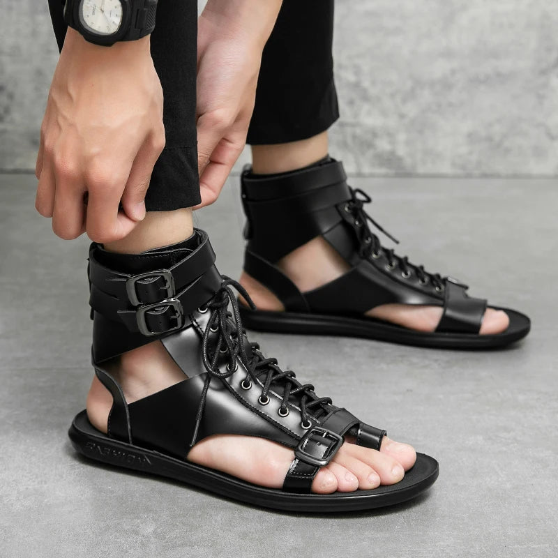 Gladiator Sandals Shoes for Men Walking Summer Cork Roman Mens Black White Beach Leather Designer Brand Flip Flops Ankle Boots