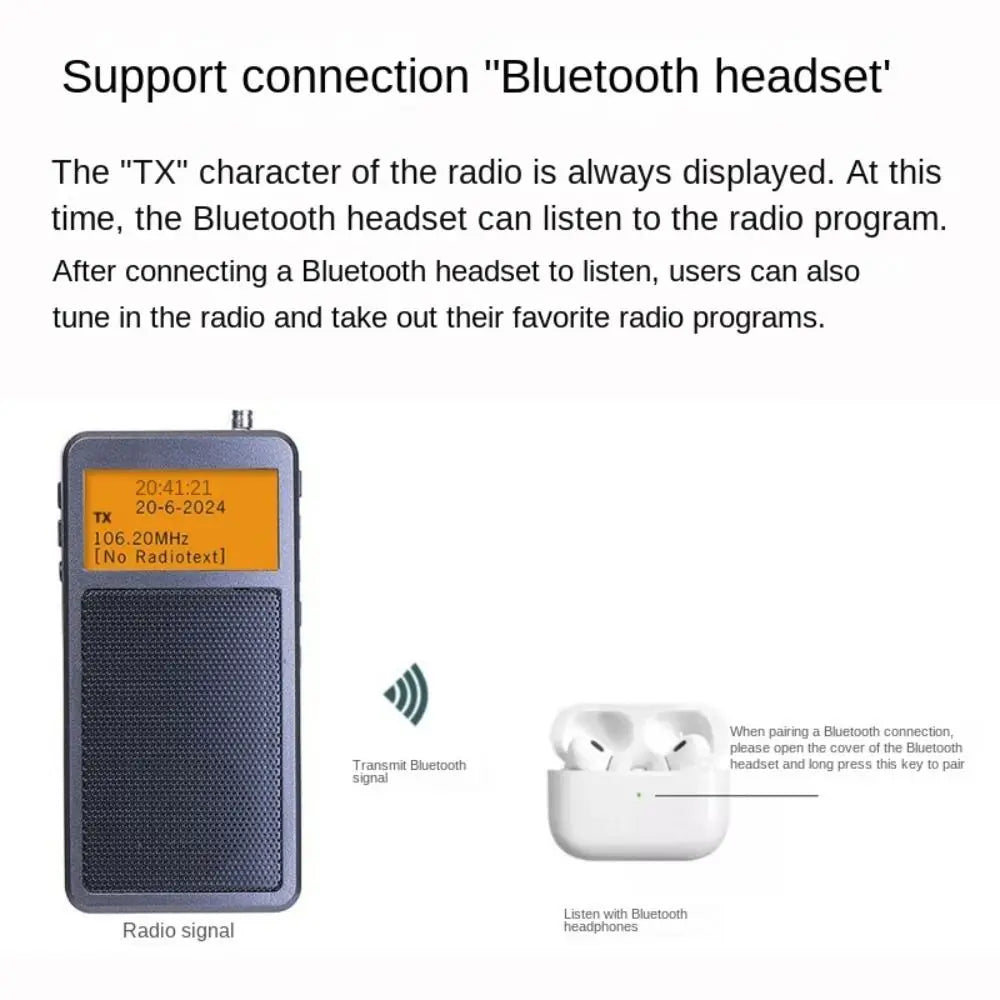 Multifunctional Mini Portable Bluetooth Radio Alarm Clock Music Player DSP FM Stereo Radios Rechargeable Built-in Speaker