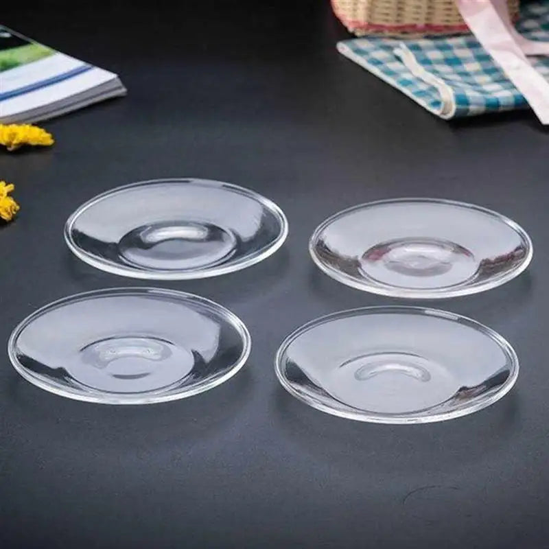 4Pcs Tea Clear Glass Plates Saucers Clear Glass Plates Round Decorative Coffee Snack Dishes Cups Saucers Kitchen Dining Bar