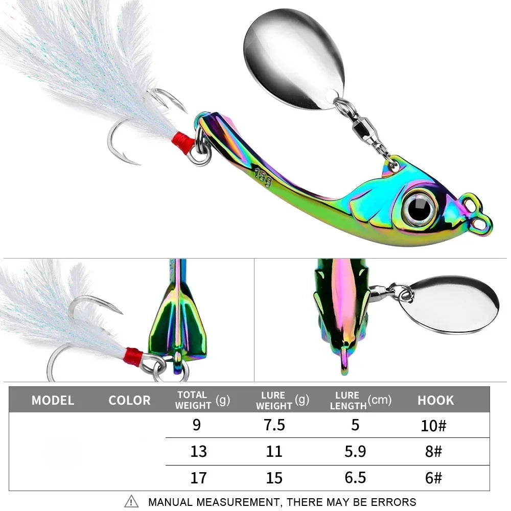 Spinner Bait 7g 10g 15g Metal Vib Fishing Lure Trolling Rotating Spoon Wobbler Sinking Hard Bait With Sequin Pesca For Bass Pike