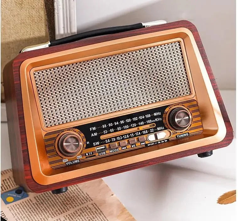 Portable Wooden Retro Radio AM FM SW Radios Wireless Bluetooth Speaker HIFI Stereo MP3 Music Player Support USB TF AUX R-2066BT