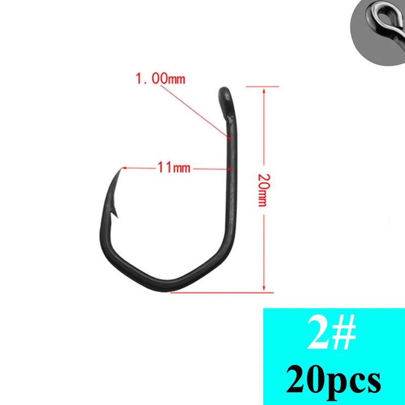 Stainless Steel Carp Fishing Hooks, Barbed Pinpoint Claw Hooks, PTFE Coating, High Carbon, Eyed Fish Hooks, 20Pcs