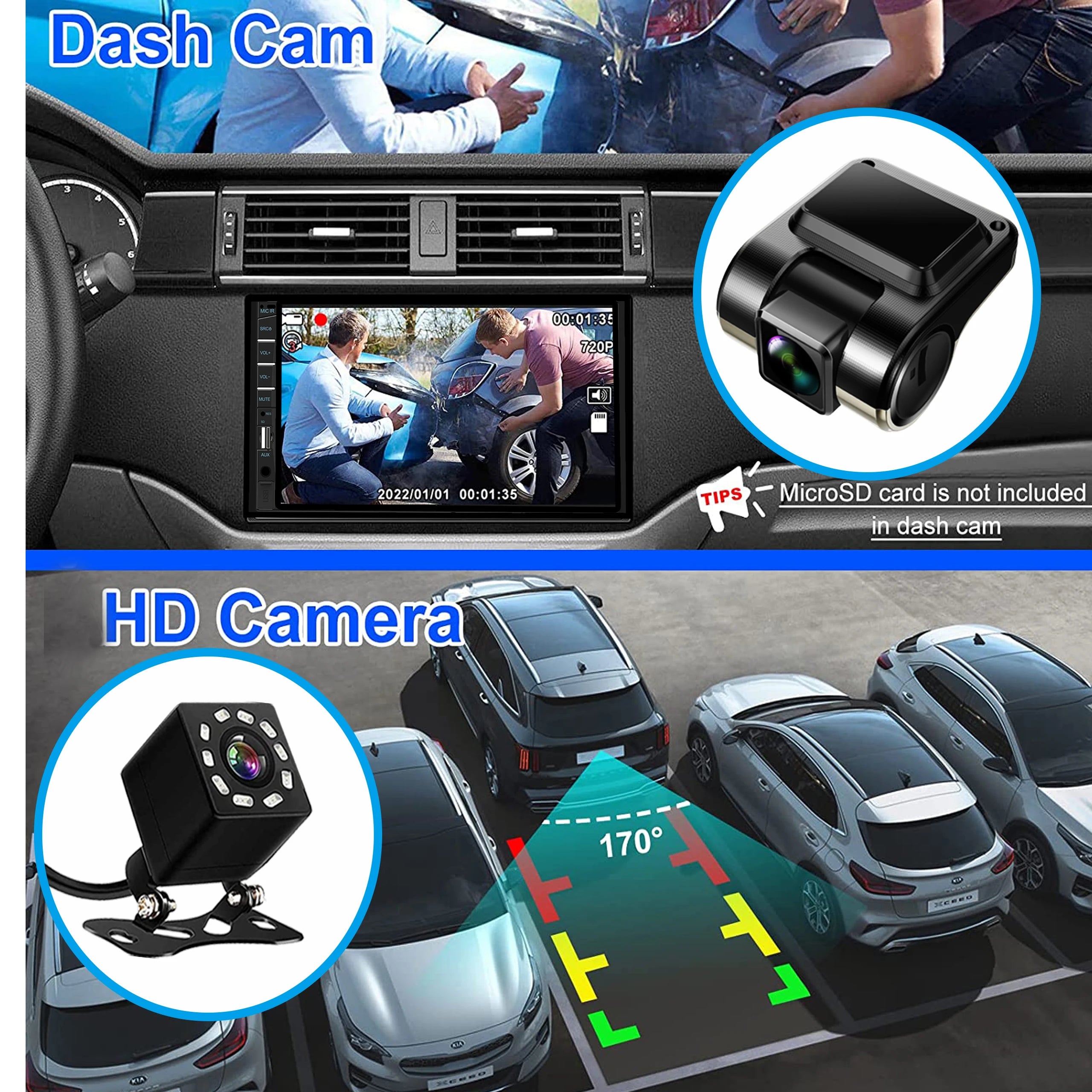 7 Inch Car Radio Stereo 2 Din Touchscreen Car Video Player with Dash Cam and Backup Camera Bluetooth Navigation USB FM AUX Input