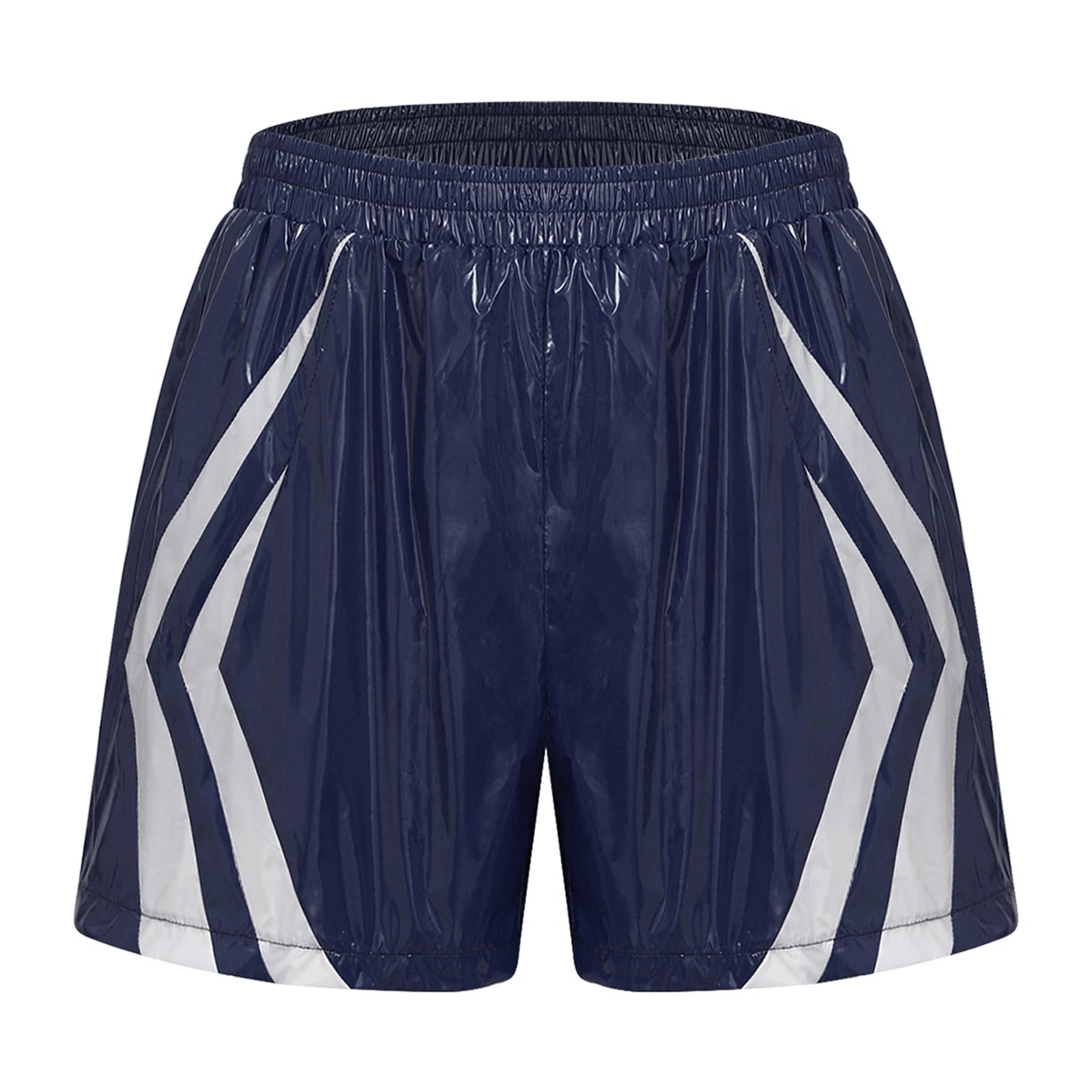 Swimwear Mens Wet Look Athletic Running Swim Shorts Athletic Beach Swimming Trunks with Pockets Stripes Elastic Waistband Shorts